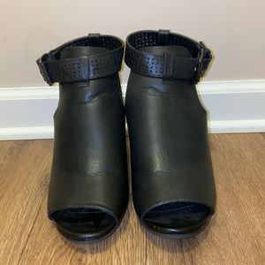 Black open toed booties